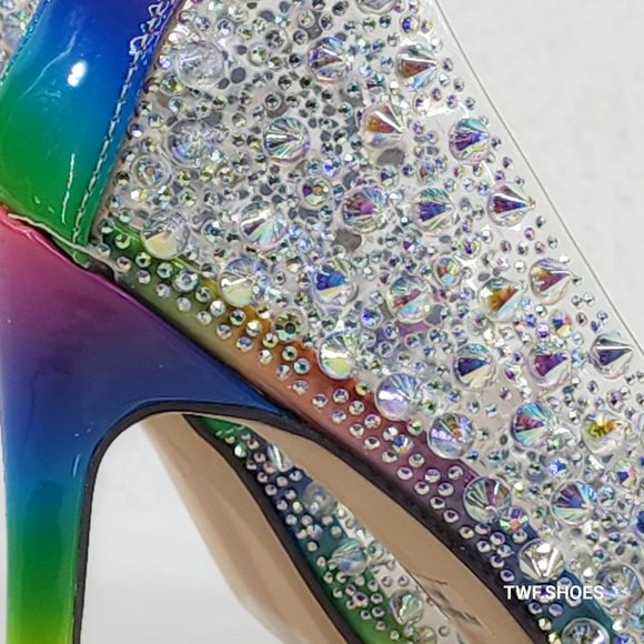 Spicy Stiletto PVC Clear Pumps Rainbow Colorful Studs & Rhinestone Pumps Hi… - Picture 8 of 14